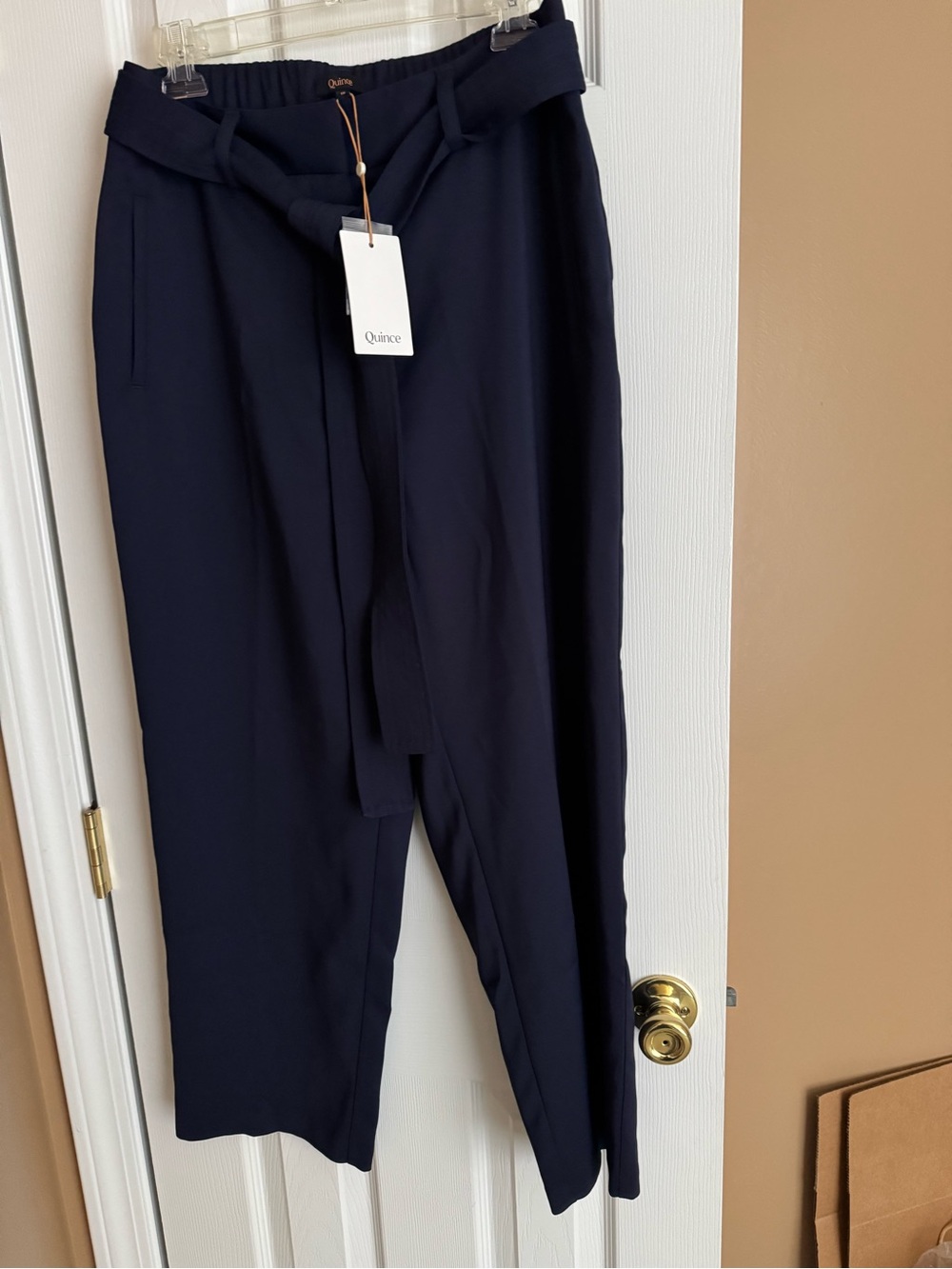 Quince Women's Navy Paperbag-Waist Trousers with Self-Tie Belt